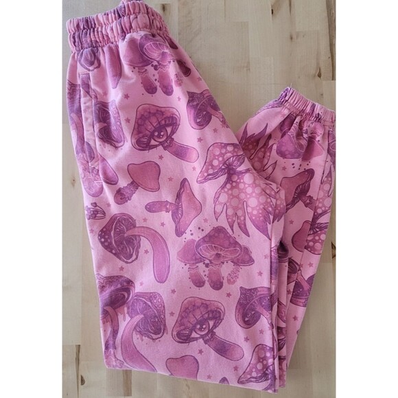 Asshol*s Live Forever Pants - Vintage Mushroom Sweatpants Size SM Pink Hippie Festival Fairy Boho